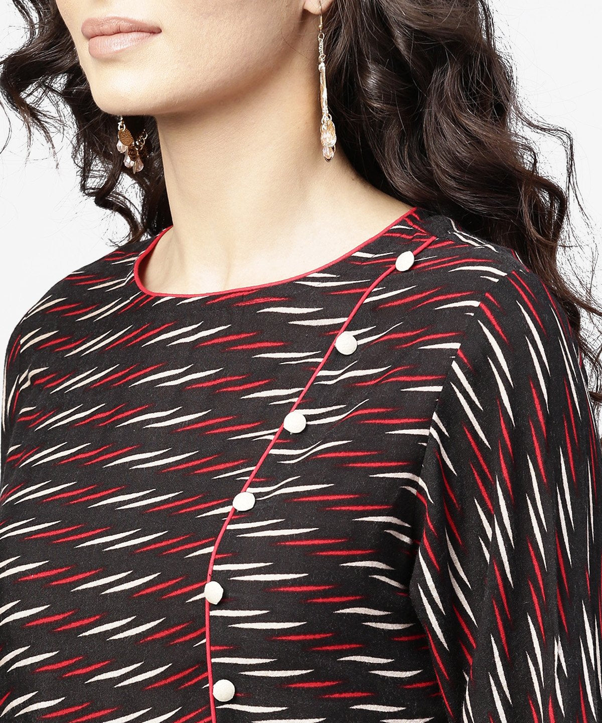 Black Printed 3/4Th Sleeve Cotton Straight Kurta | LASVINI - Redefining Indian Fashion with Elegance