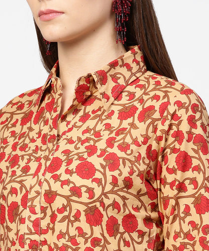 Yellow & Red Printed Half Sleeve Cotton Maxi Dress | LASVINI - Redefining Indian Fashion with Elegance