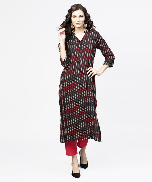 Blue 3/4Th Sleeve Cotton Straight Kurta | LASVINI - Redefining Indian Fashion with Elegance