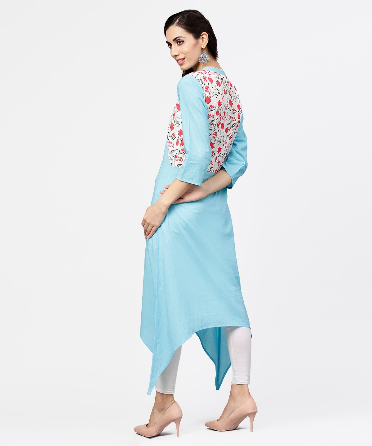 Blue 3/4Th Sleeve Cotton Floor Length Kurta | LASVINI - Redefining Indian Fashion with Elegance