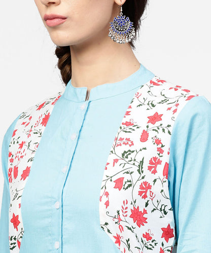 Blue 3/4Th Sleeve Cotton Floor Length Kurta | LASVINI - Redefining Indian Fashion with Elegance