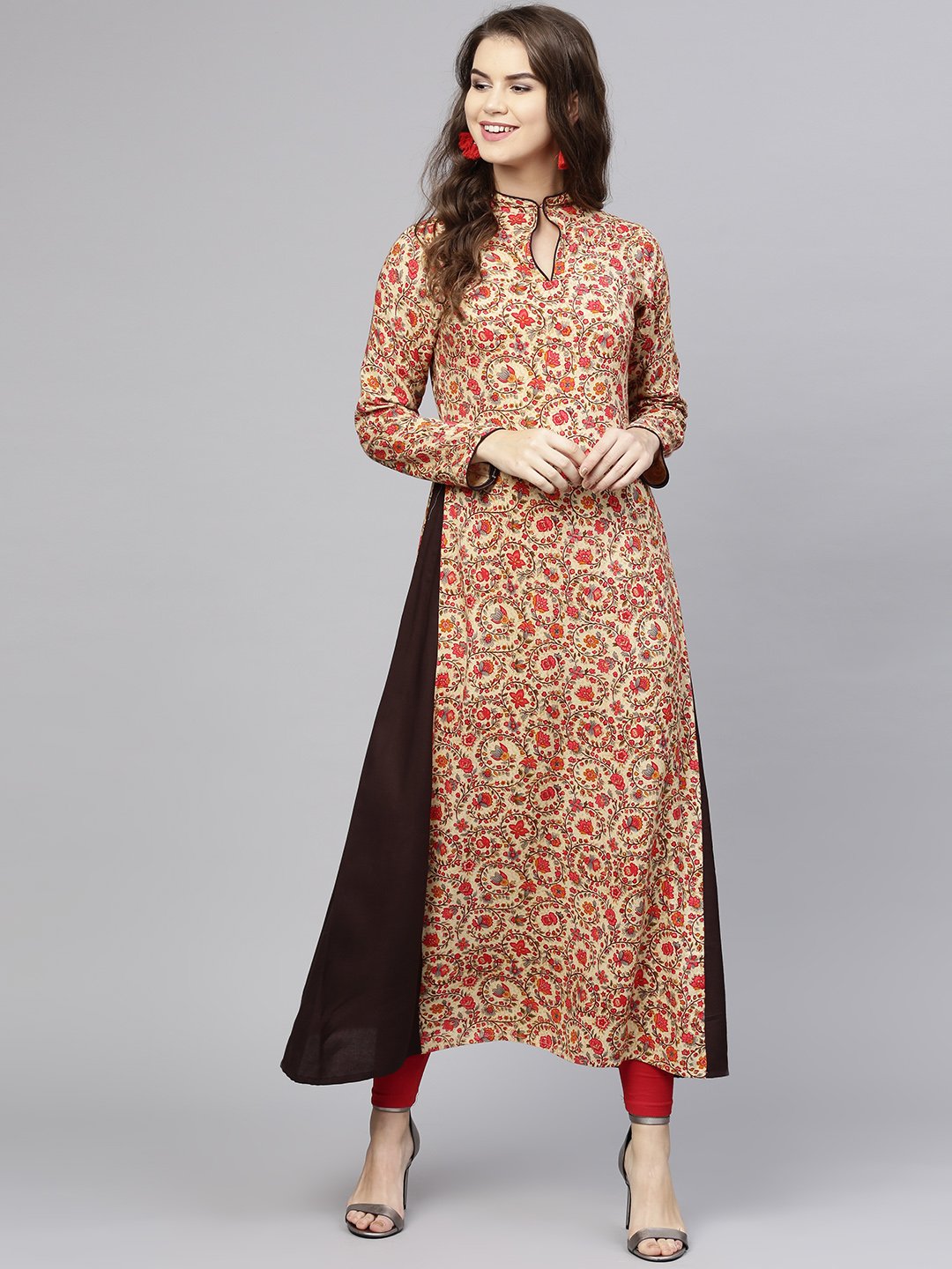 Red Printed Short Sleeve Cotton Kurta | LASVINI - Redefining Indian Fashion with Elegance
