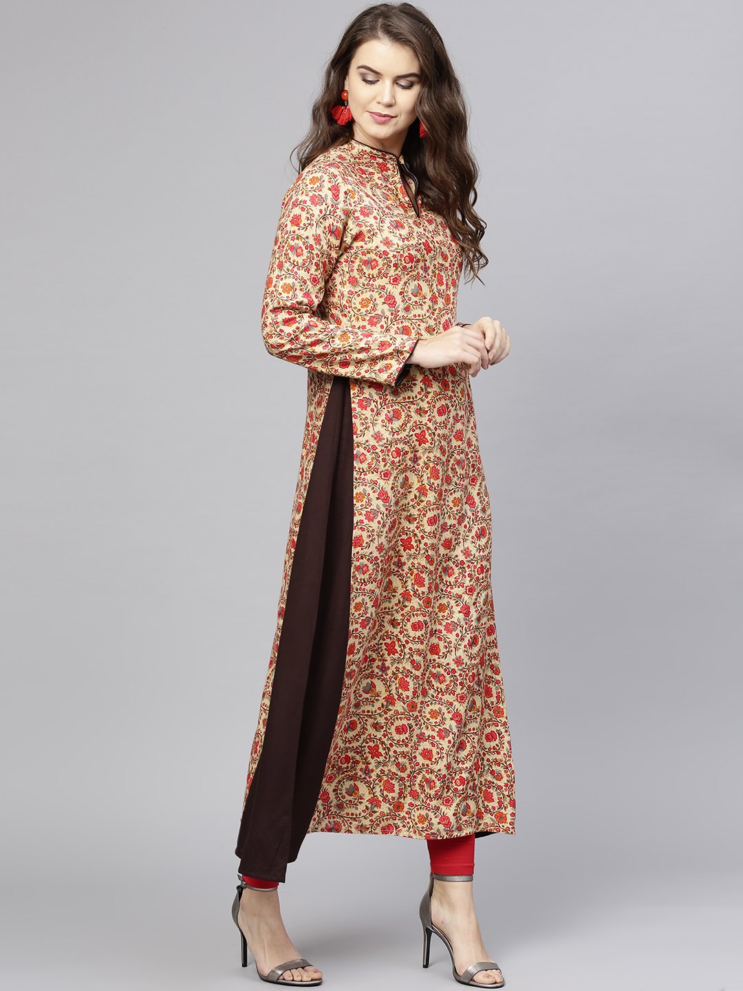 Red Printed Short Sleeve Cotton Kurta | LASVINI - Redefining Indian Fashion with Elegance