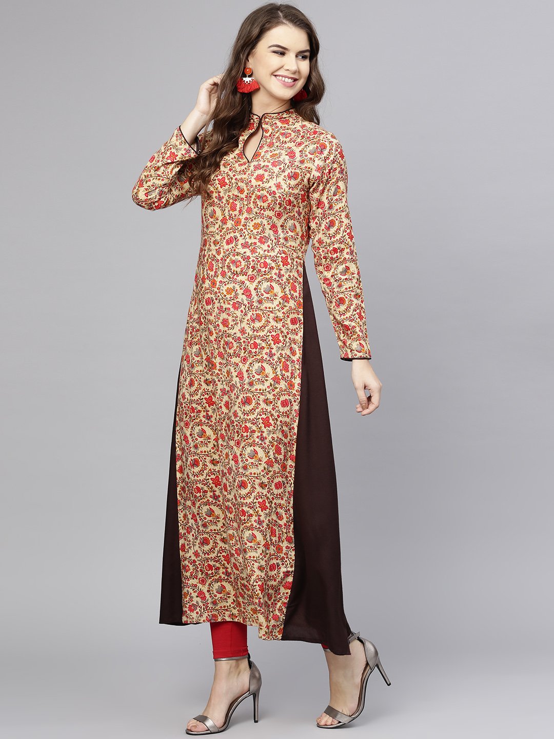 Red Printed Short Sleeve Cotton Kurta | LASVINI - Redefining Indian Fashion with Elegance