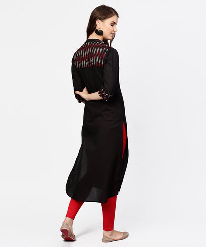 Black 3/4Th Sleeve Yoke Printed Straight Kurta | LASVINI - Redefining Indian Fashion with Elegance