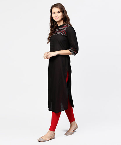 Black 3/4Th Sleeve Yoke Printed Straight Kurta | LASVINI - Redefining Indian Fashion with Elegance