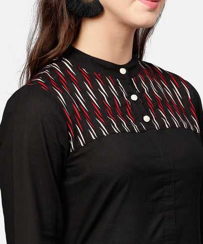 Black 3/4Th Sleeve Yoke Printed Straight Kurta | LASVINI - Redefining Indian Fashion with Elegance