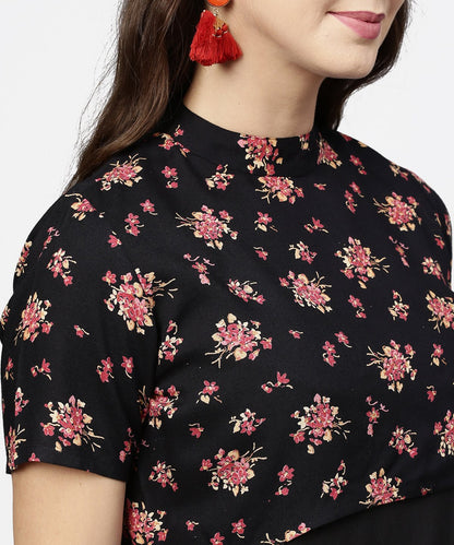 Black Sleeveless Cotton Kurta With Printed Half Sleeve Jacket | LASVINI - Redefining Indian Fashion with Elegance