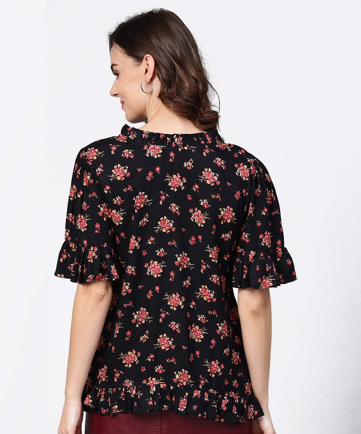 Black Printed Half Sleeve Cotton Tops | LASVINI - Redefining Indian Fashion with Elegance