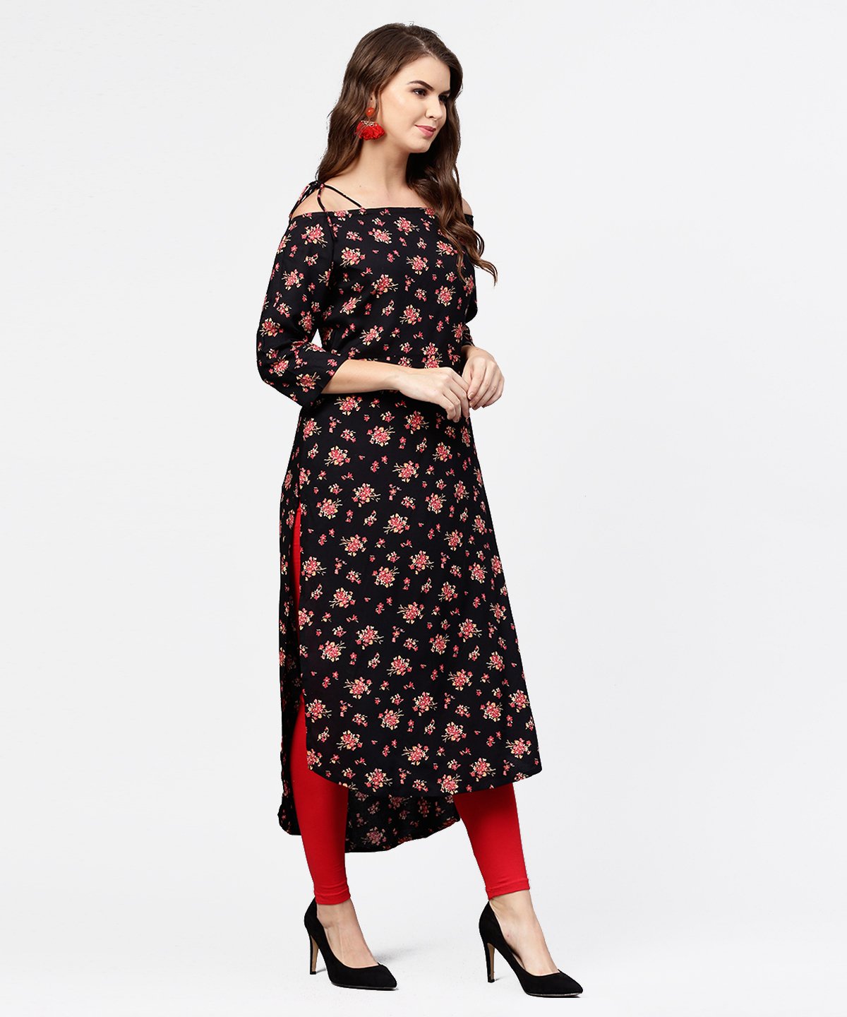 Black Printed 3/4Th Sleeve Cotton Kurta | LASVINI - Redefining Indian Fashion with Elegance