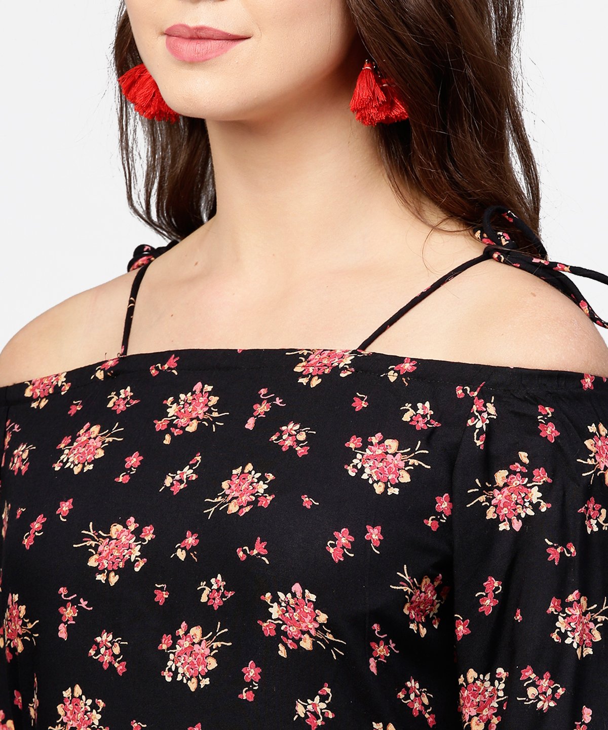 Black Printed 3/4Th Sleeve Cotton Kurta | LASVINI - Redefining Indian Fashion with Elegance