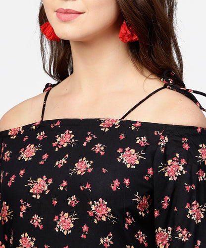 Black Printed 3/4Th Sleeve Cotton Kurta | LASVINI - Redefining Indian Fashion with Elegance