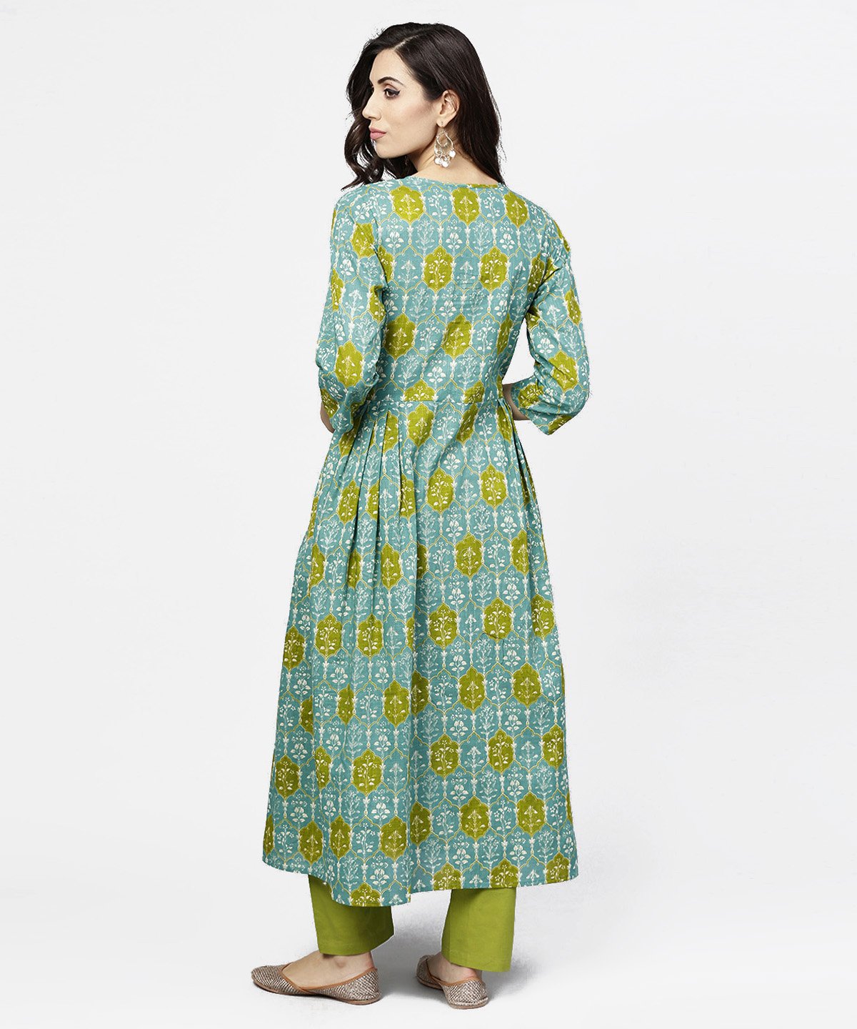 Blue 3/4Th Sleeve Cotton A-Line Kurta | LASVINI - Redefining Indian Fashion with Elegance