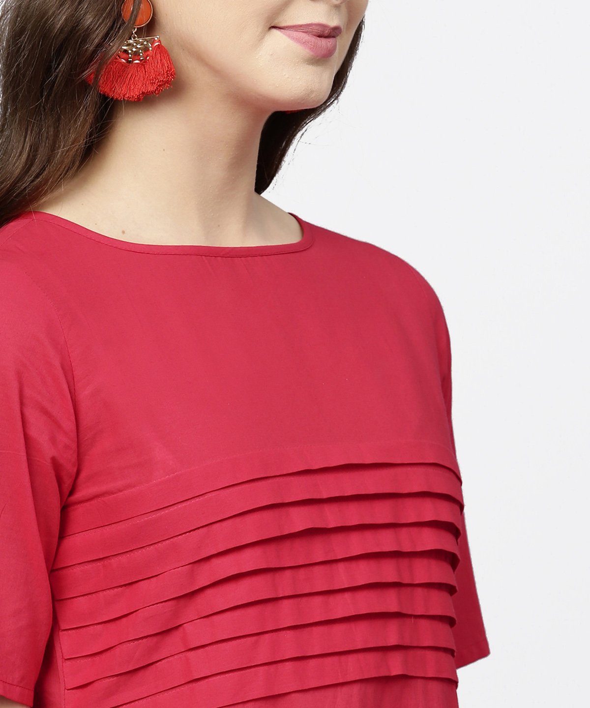 Maroon Half Sleeve Cotton Multi Slit Kurta | LASVINI - Redefining Indian Fashion with Elegance