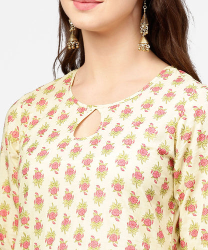 Yellow & Red Printed 3/4Th Sleeve Cotton Kurta With Sharara | LASVINI - Redefining Indian Fashion with Elegance