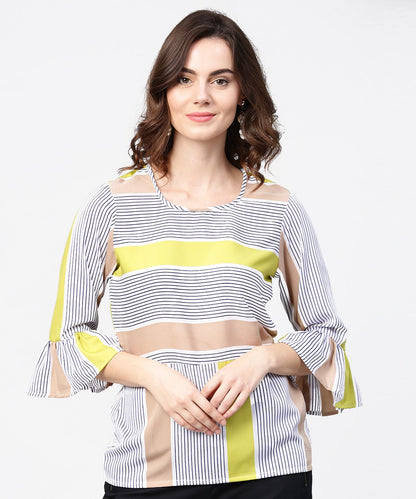 Blue Stripes 3/4Th Sleeve Crop Tops | LASVINI - Redefining Indian Fashion with Elegance