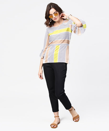 Blue Stripes 3/4Th Sleeve Crop Tops | LASVINI - Redefining Indian Fashion with Elegance