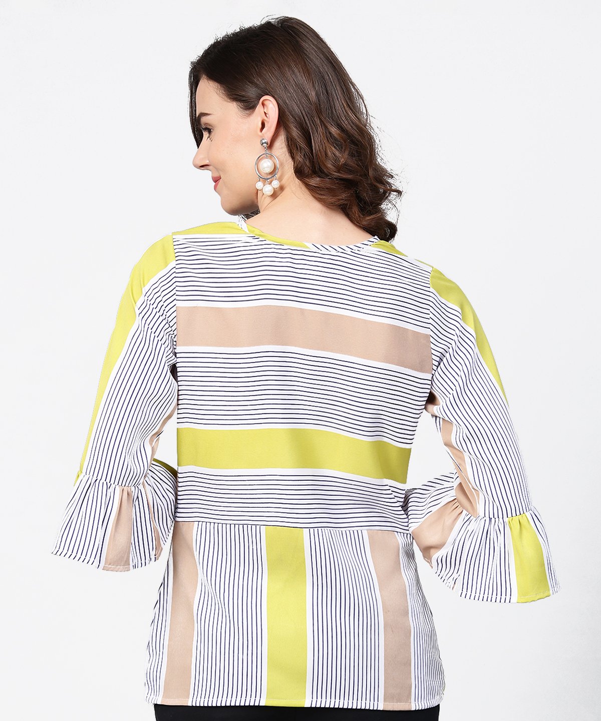 Blue Stripes 3/4Th Sleeve Crop Tops | LASVINI - Redefining Indian Fashion with Elegance