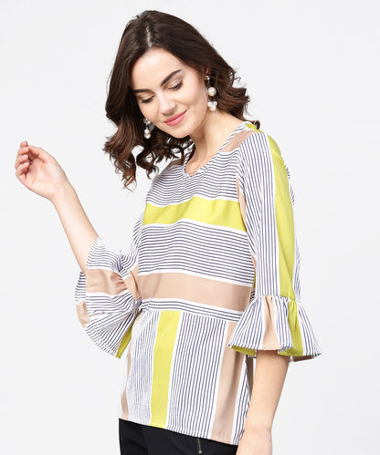 Blue Stripes 3/4Th Sleeve Crop Tops | LASVINI - Redefining Indian Fashion with Elegance