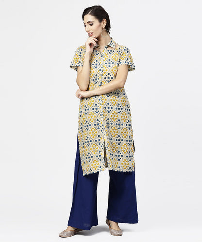 Blue Short Sleeve Cotton Kurta | LASVINI - Redefining Indian Fashion with Elegance