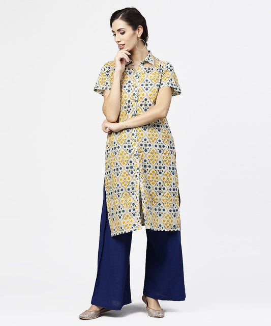 Blue Short Sleeve Cotton Kurta | LASVINI - Redefining Indian Fashion with Elegance