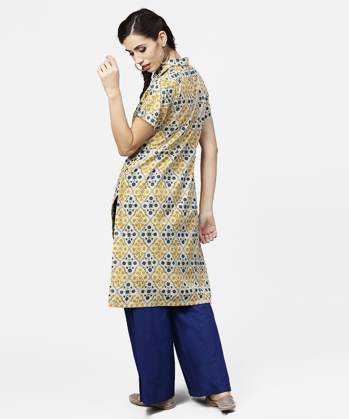 Blue Short Sleeve Cotton Kurta | LASVINI - Redefining Indian Fashion with Elegance