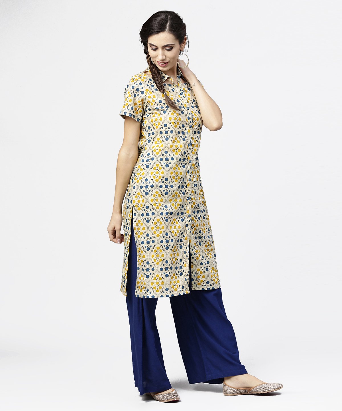 Blue Short Sleeve Cotton Kurta | LASVINI - Redefining Indian Fashion with Elegance