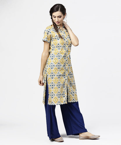 Blue Short Sleeve Cotton Kurta | LASVINI - Redefining Indian Fashion with Elegance