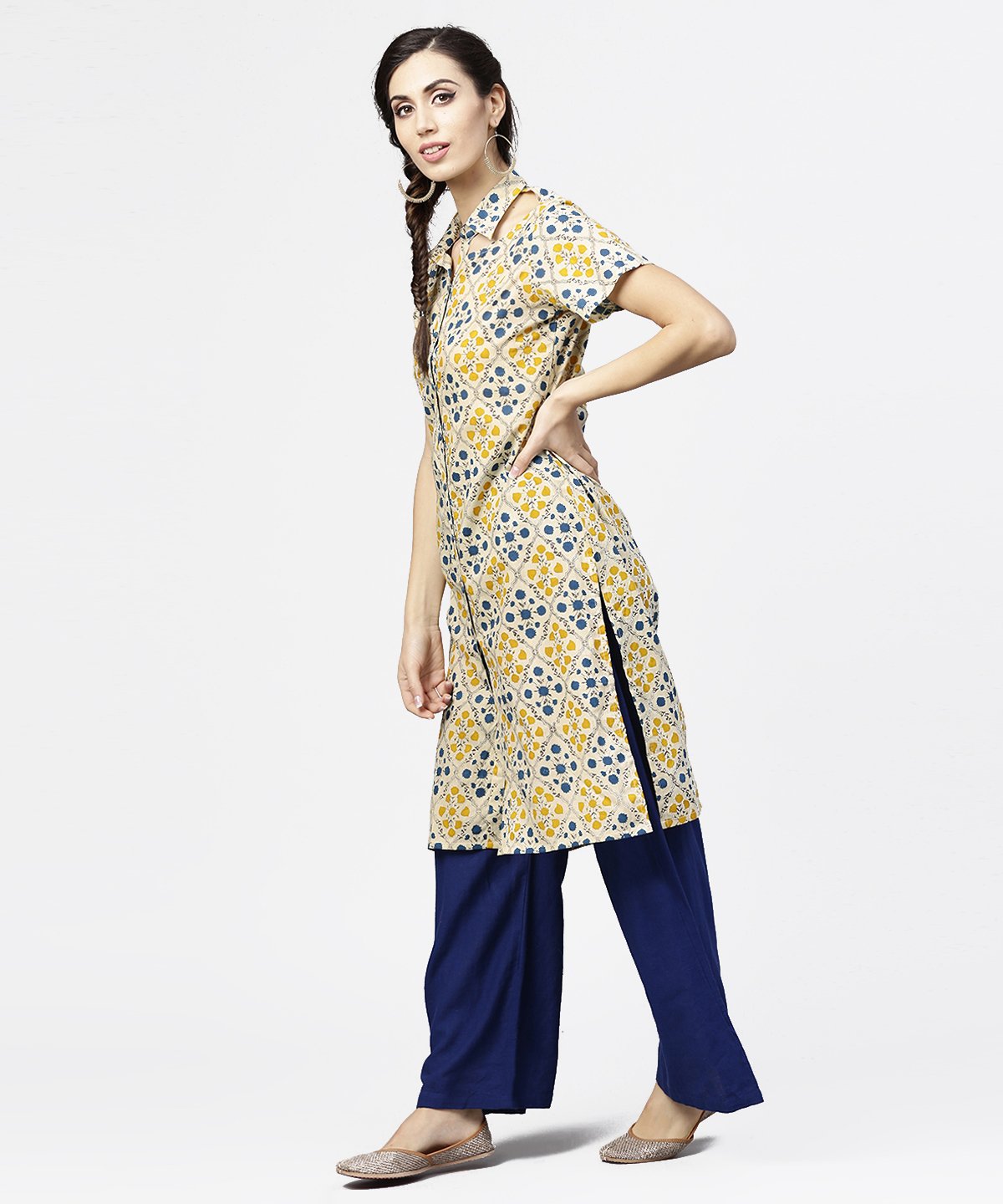 Blue Short Sleeve Cotton Kurta | LASVINI - Redefining Indian Fashion with Elegance