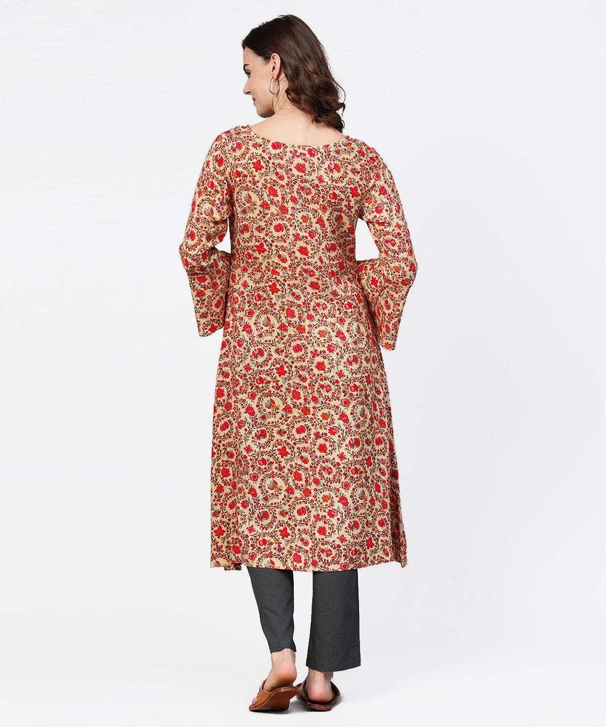 Red Printed 3/4Th Sleeve Cotton A-Line Kurta | LASVINI - Redefining Indian Fashion with Elegance