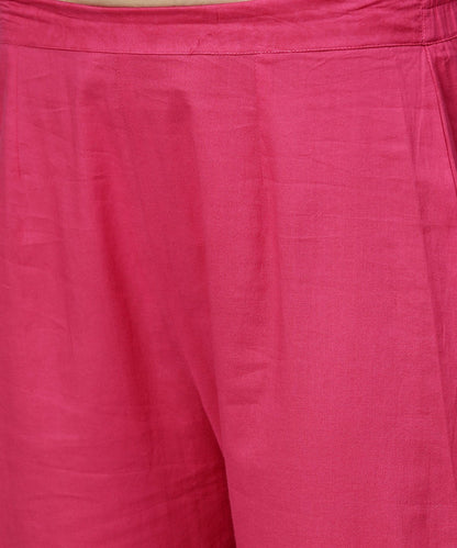 Pink 3/4Th Sleeve Cotton A-Line Kurta With Pink Palazzo | LASVINI - Redefining Indian Fashion with Elegance