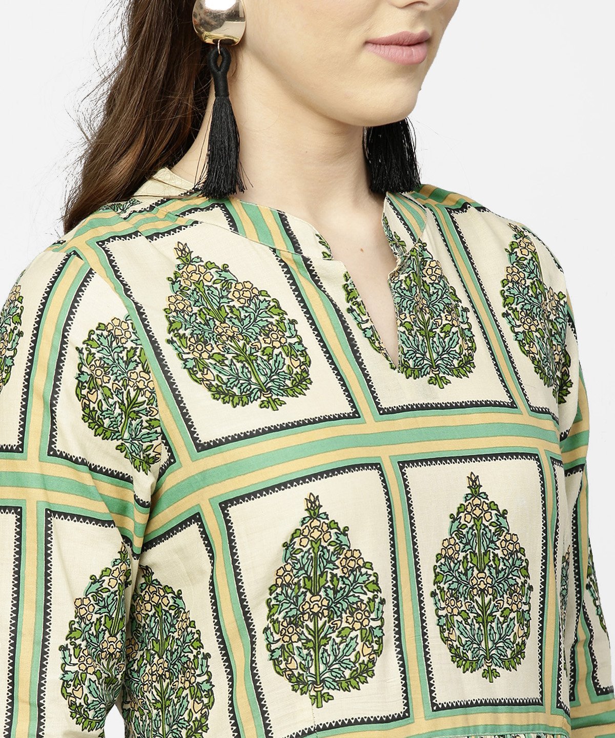 Green Printed Half Sleeve Cotton Maxi Dress | LASVINI - Redefining Indian Fashion with Elegance