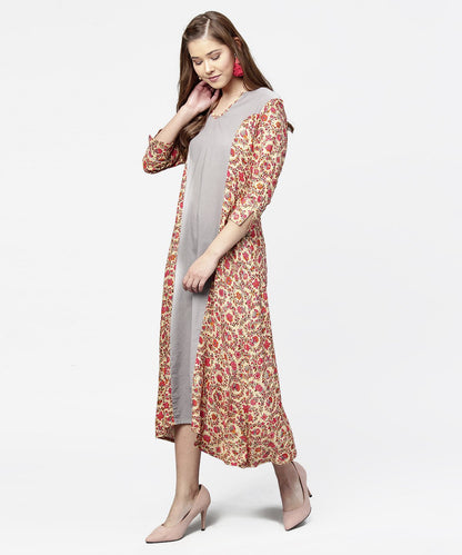 Red & Grey Printed 3/4Th Sleeve Cotton A-Line Dress | LASVINI - Redefining Indian Fashion with Elegance