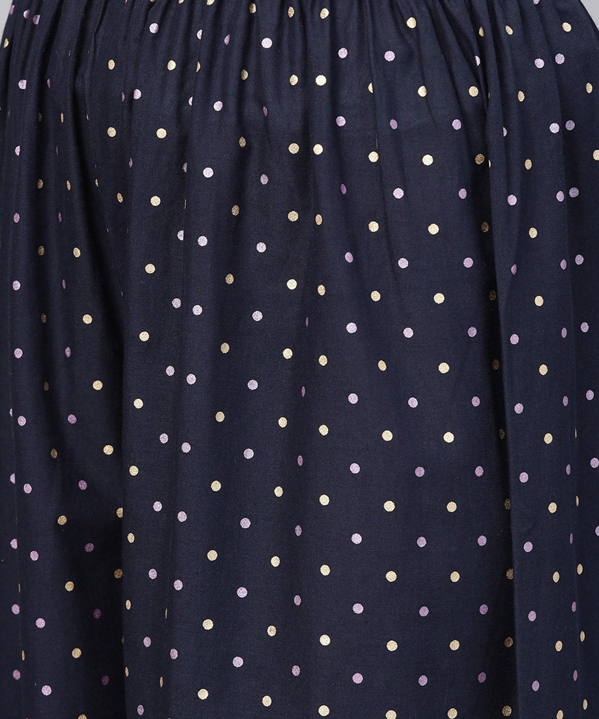 Pink 3/4Th Sleeve Cotton Printed Kurta With Black Printed Ankle Length Pallazo | LASVINI - Redefining Indian Fashion with Elegance