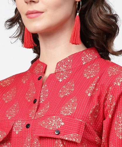 Pink Printed 3/4Th Sleeve Cotton Kurta With Black Printed Pallazo | LASVINI - Redefining Indian Fashion with Elegance