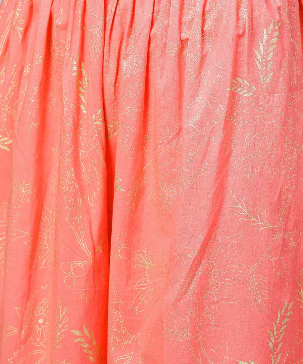Peach Printed 3/4Th Sleeve Cotton Kurta With Flared Ankle Length Pallazo | LASVINI - Redefining Indian Fashion with Elegance