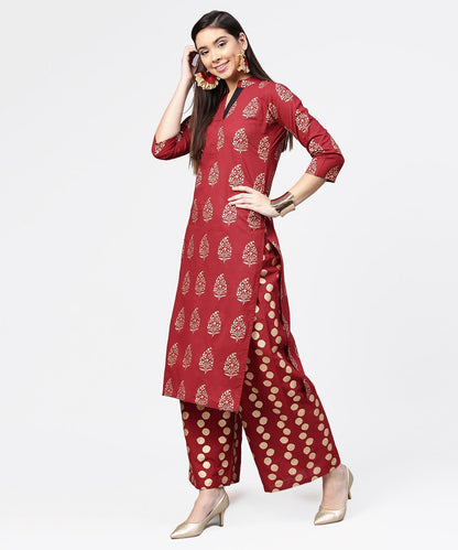 Red Butta Printed 3/4Th Sleeve Kurta With Printed Pallazo | LASVINI - Redefining Indian Fashion with Elegance