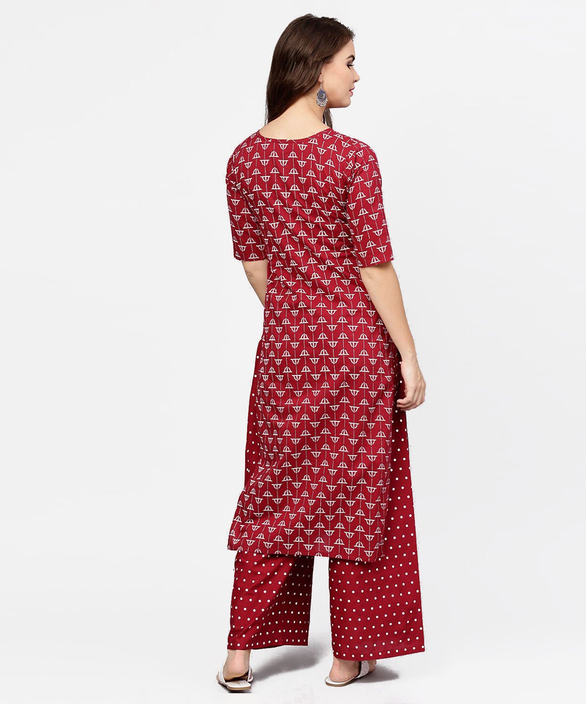 Red Printed Half Sleeve Cotton Kurta With Printed Ankle Length Pallazo | LASVINI - Redefining Indian Fashion with Elegance