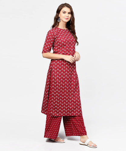 Red Printed Half Sleeve Cotton Kurta With Printed Ankle Length Pallazo | LASVINI - Redefining Indian Fashion with Elegance