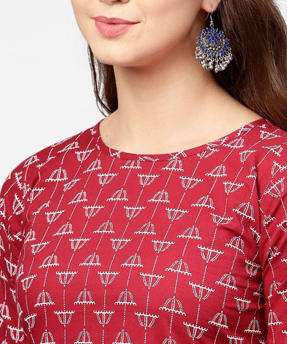 Red Printed Half Sleeve Cotton Kurta With Printed Ankle Length Pallazo | LASVINI - Redefining Indian Fashion with Elegance