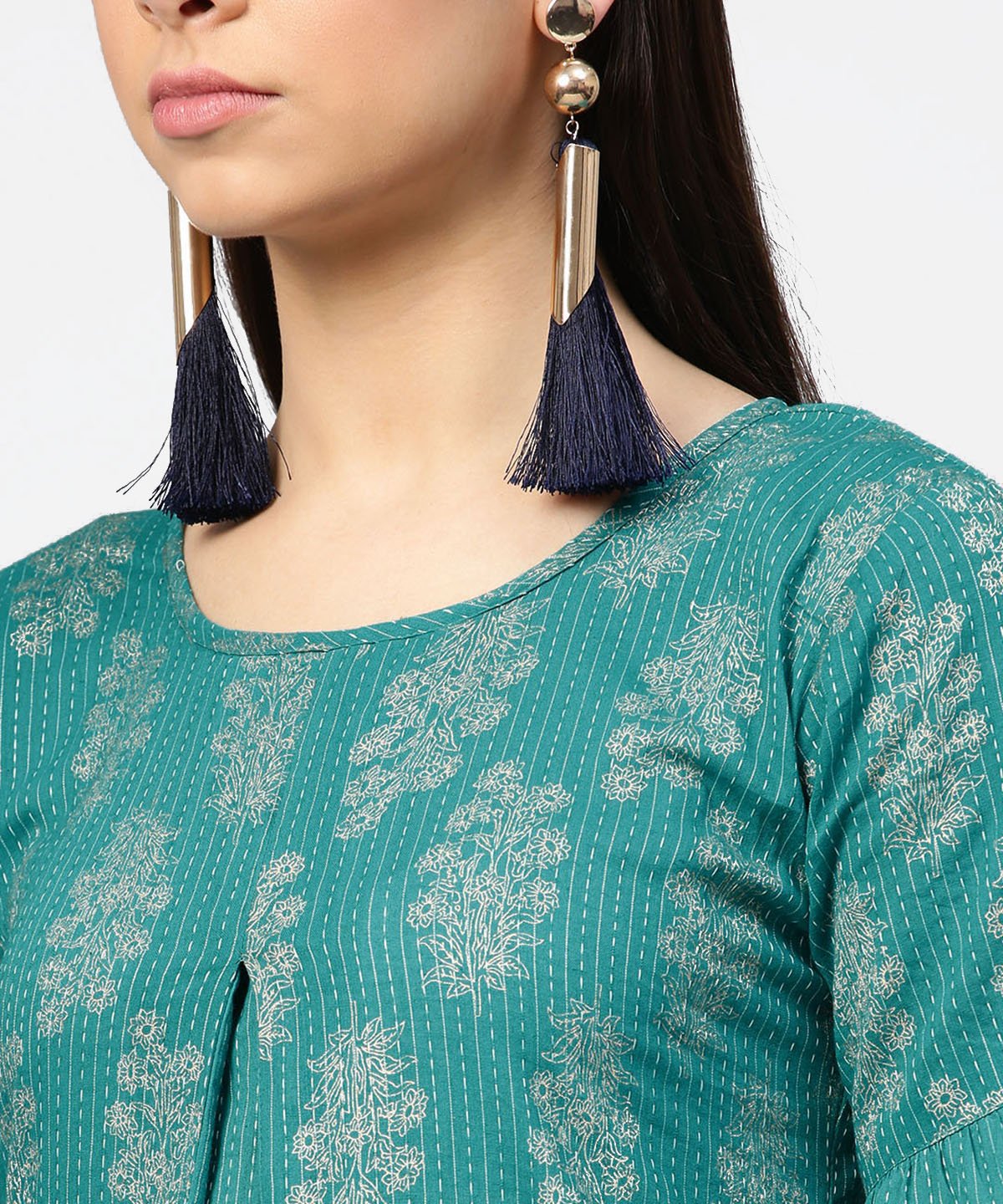 Blue Printed Half Sleeve Cotton Kurta With Straight Ankle Length Pallazo | LASVINI - Redefining Indian Fashion with Elegance