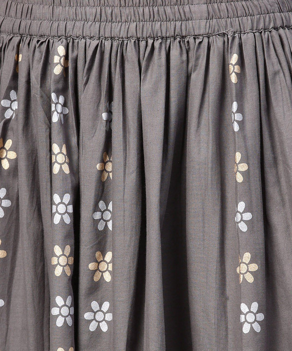 Grey Printed Half Sleeve Cotton Ankle Length Kurta With Flared Ankle Length Skirt | LASVINI - Redefining Indian Fashion with Elegance