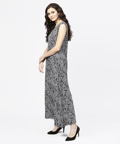 Blue Printed Sleeveless Cotton A-Line Floor Length Kurta | LASVINI - Redefining Indian Fashion with Elegance