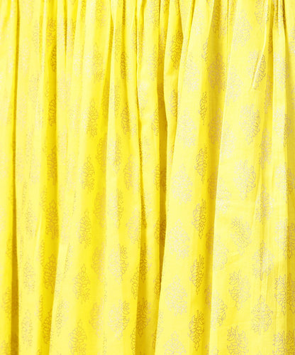 Blue Printed 3/4Th Cold Shoulder Sleeve Kurta With Yellow Flared Skirt | LASVINI - Redefining Indian Fashion with Elegance