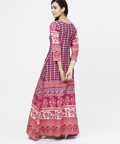 Red Printed 3/4Th Sleeve Cotton Floor Length Kurta | LASVINI - Redefining Indian Fashion with Elegance