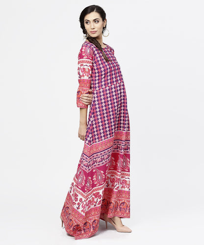 Red Printed 3/4Th Sleeve Cotton Floor Length Kurta | LASVINI - Redefining Indian Fashion with Elegance