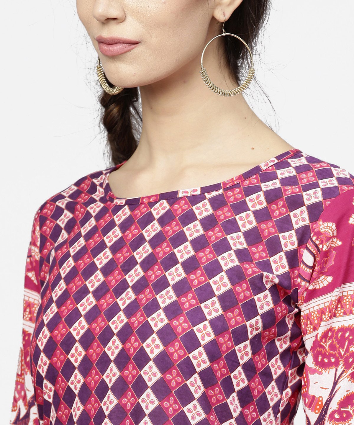 Red Printed 3/4Th Sleeve Cotton Floor Length Kurta | LASVINI - Redefining Indian Fashion with Elegance