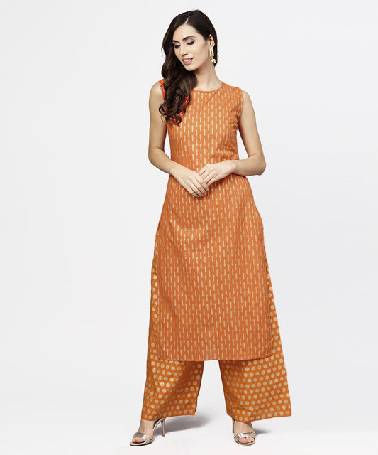 Red Printed Sleeveless Cotton Kurta With Ankle Length Pallazo | LASVINI - Redefining Indian Fashion with Elegance