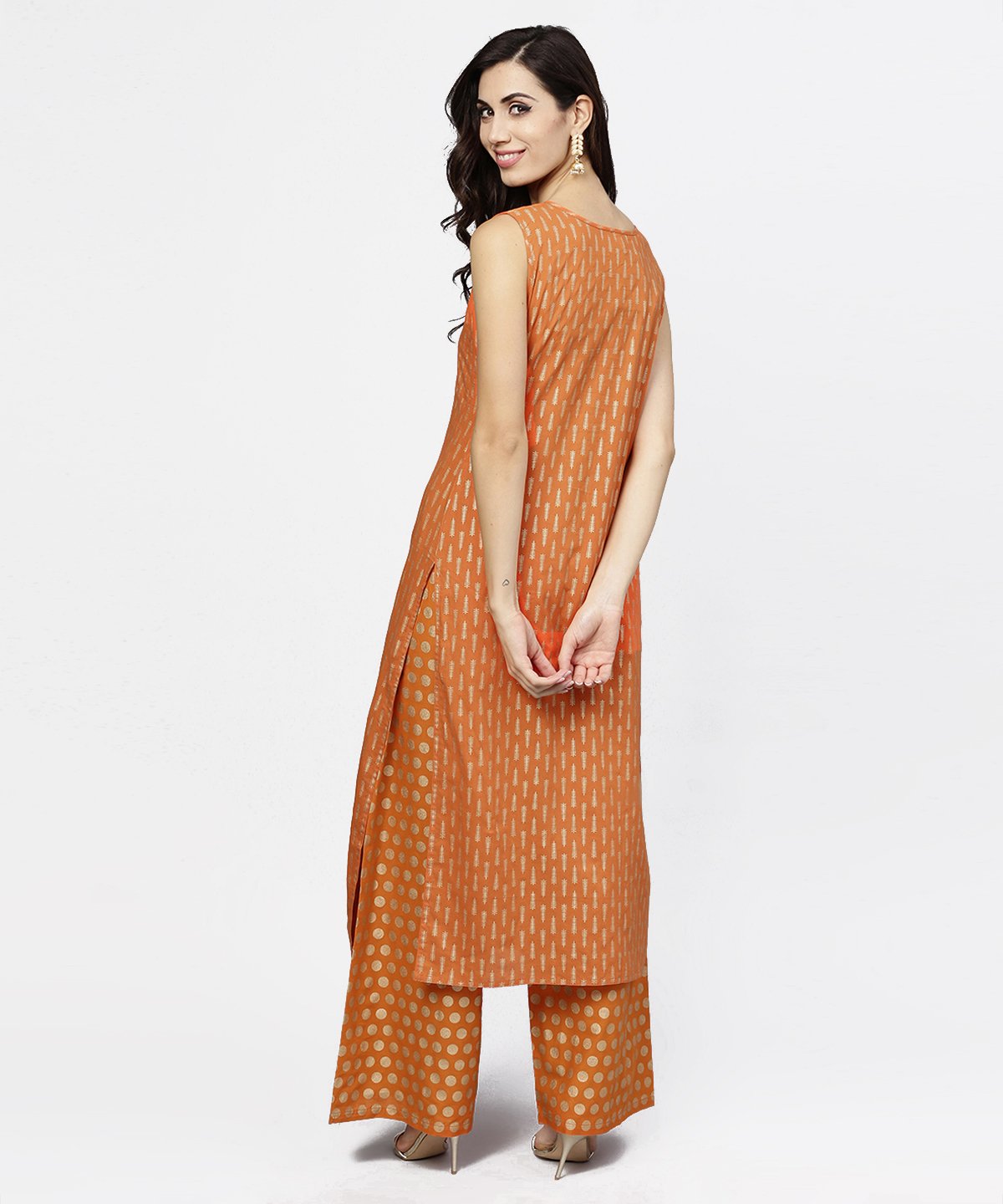 Red Printed Sleeveless Cotton Kurta With Ankle Length Pallazo | LASVINI - Redefining Indian Fashion with Elegance