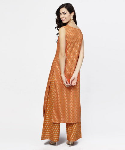 Red Printed Sleeveless Cotton Kurta With Ankle Length Pallazo | LASVINI - Redefining Indian Fashion with Elegance